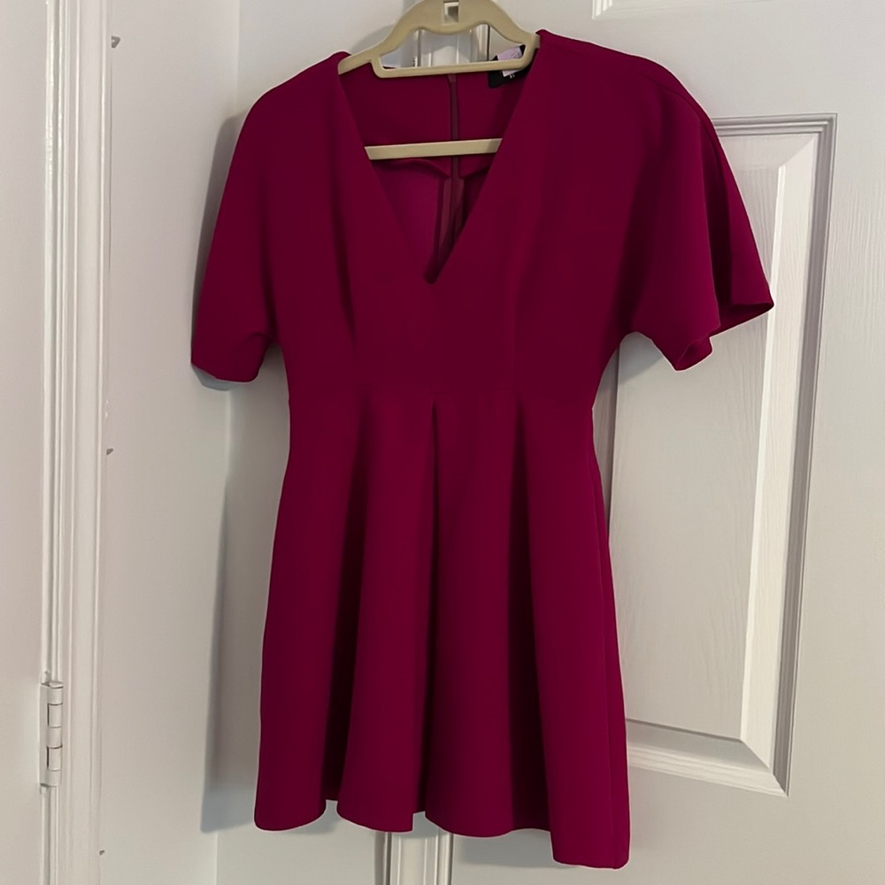 Deep V fuchsia color mini dress